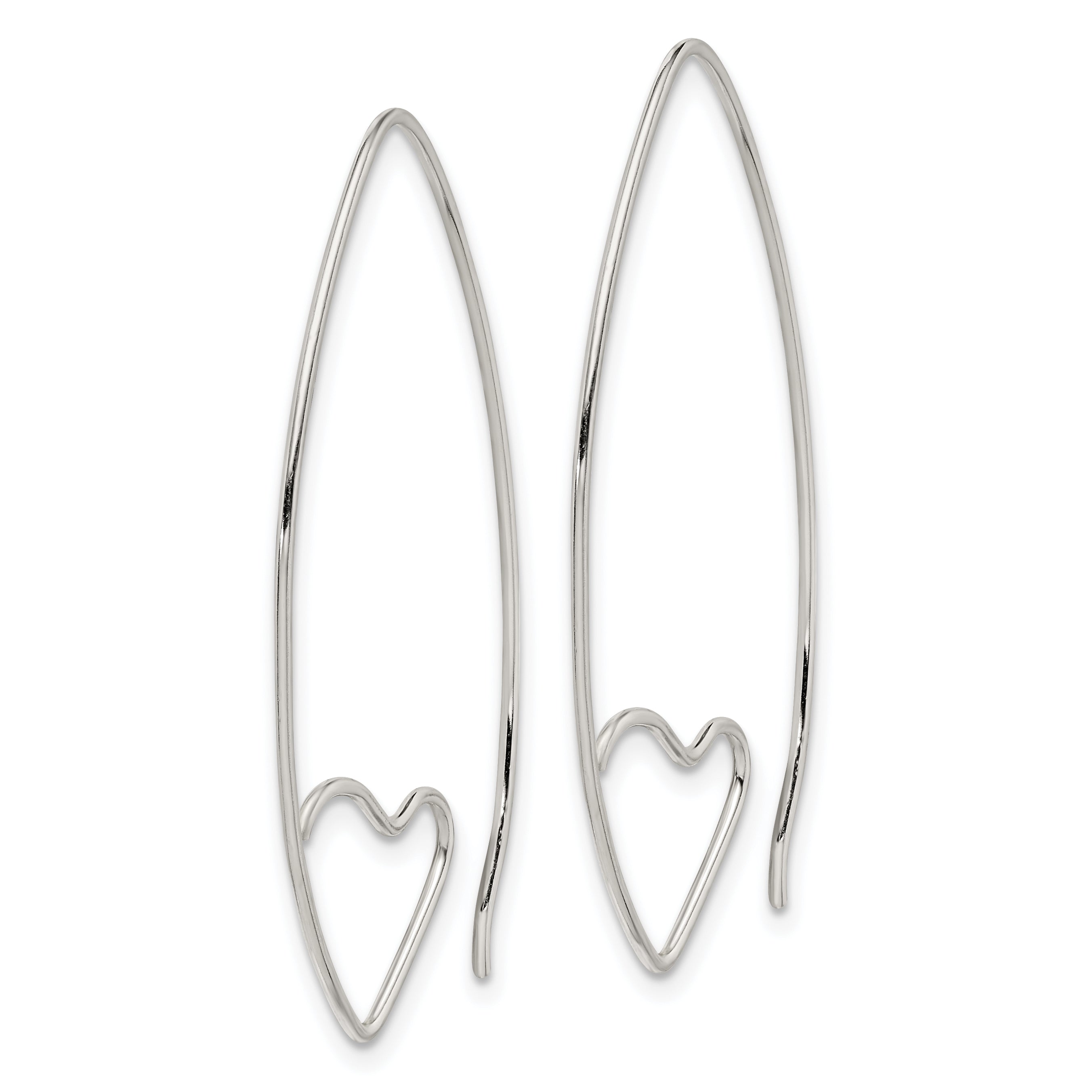 Sterling Silver Rhodium-plated Heart Threader Earrings Secondary image