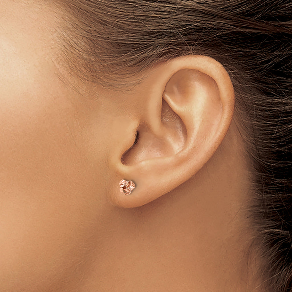 Sterling Silver Rose-tone Polished Love Knot Post Earrings