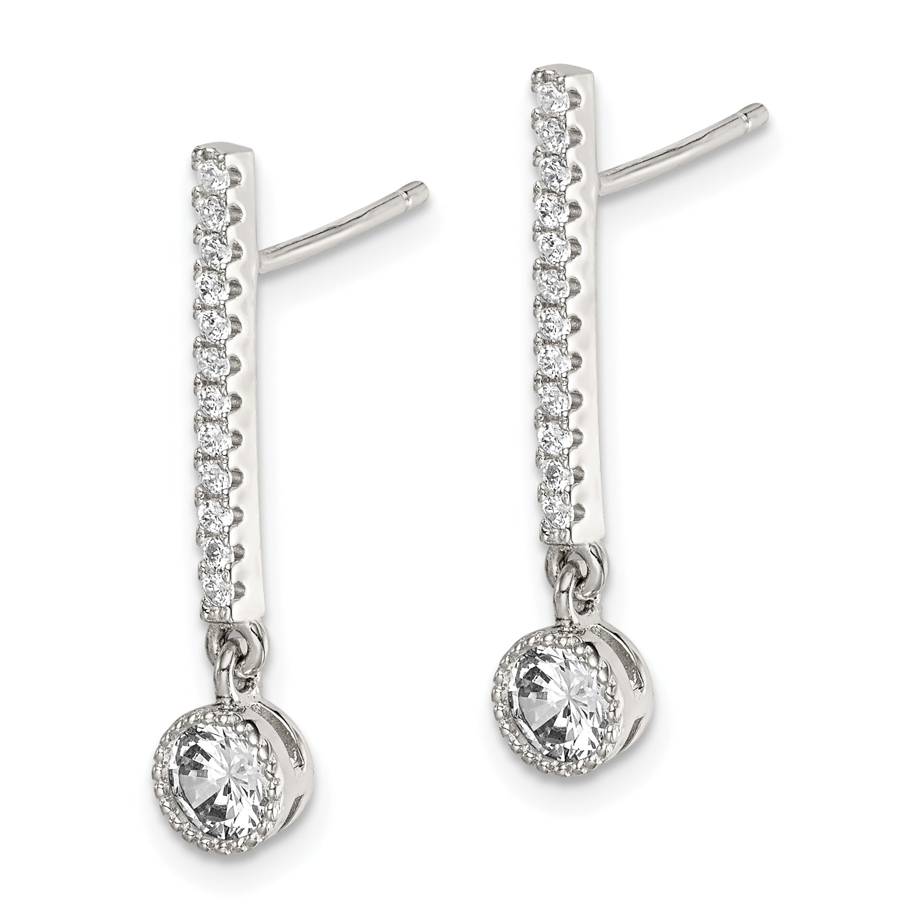 Sterling Silver Rhodium-plated Polished CZ Bar Post Dangle Earrings