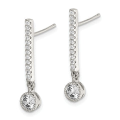 Sterling Silver Rhodium-plated Polished CZ Bar Post Dangle Earrings