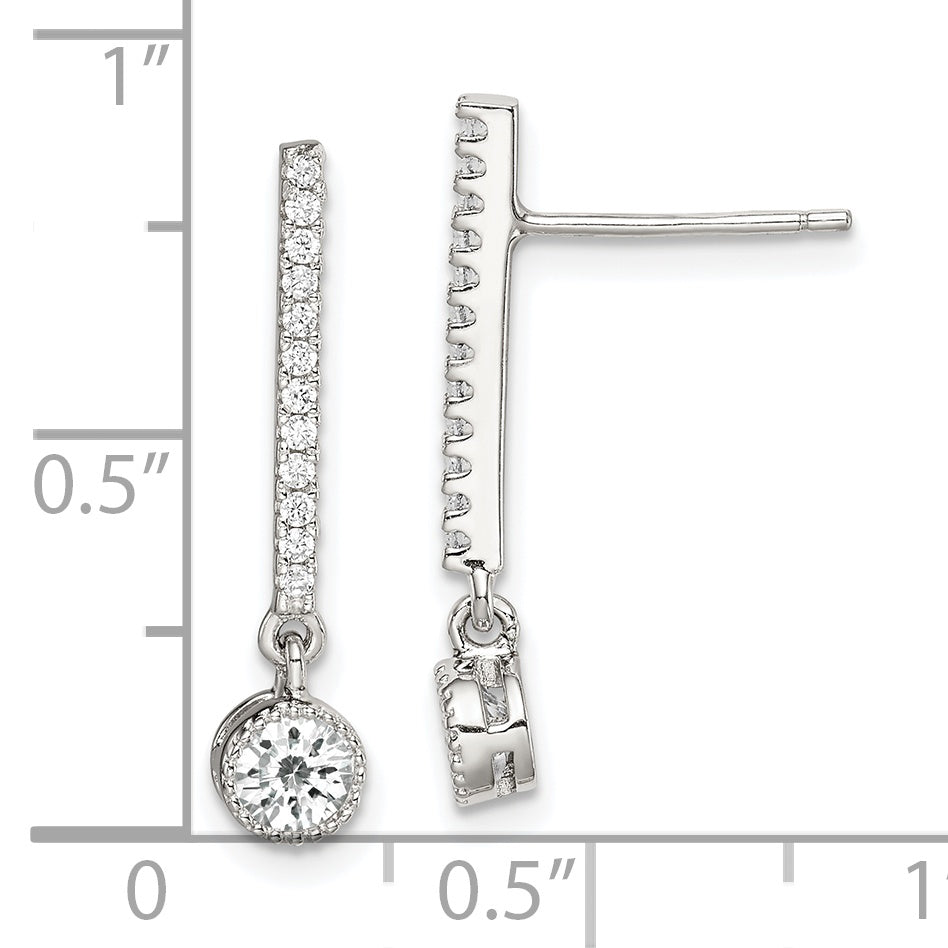 Sterling Silver Rhodium-plated Polished CZ Bar Post Dangle Earrings
