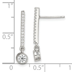 Sterling Silver Rhodium-plated Polished CZ Bar Post Dangle Earrings