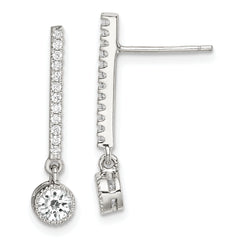 Sterling Silver Rhodium-plated Polished CZ Bar Post Dangle Earrings