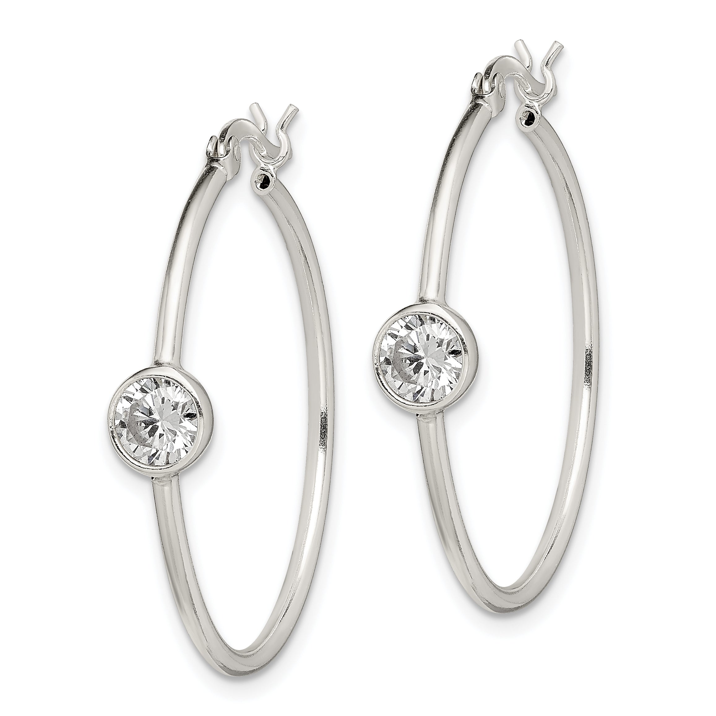 Sterling Silver CZ Polished Hoop Earrings Secondary image