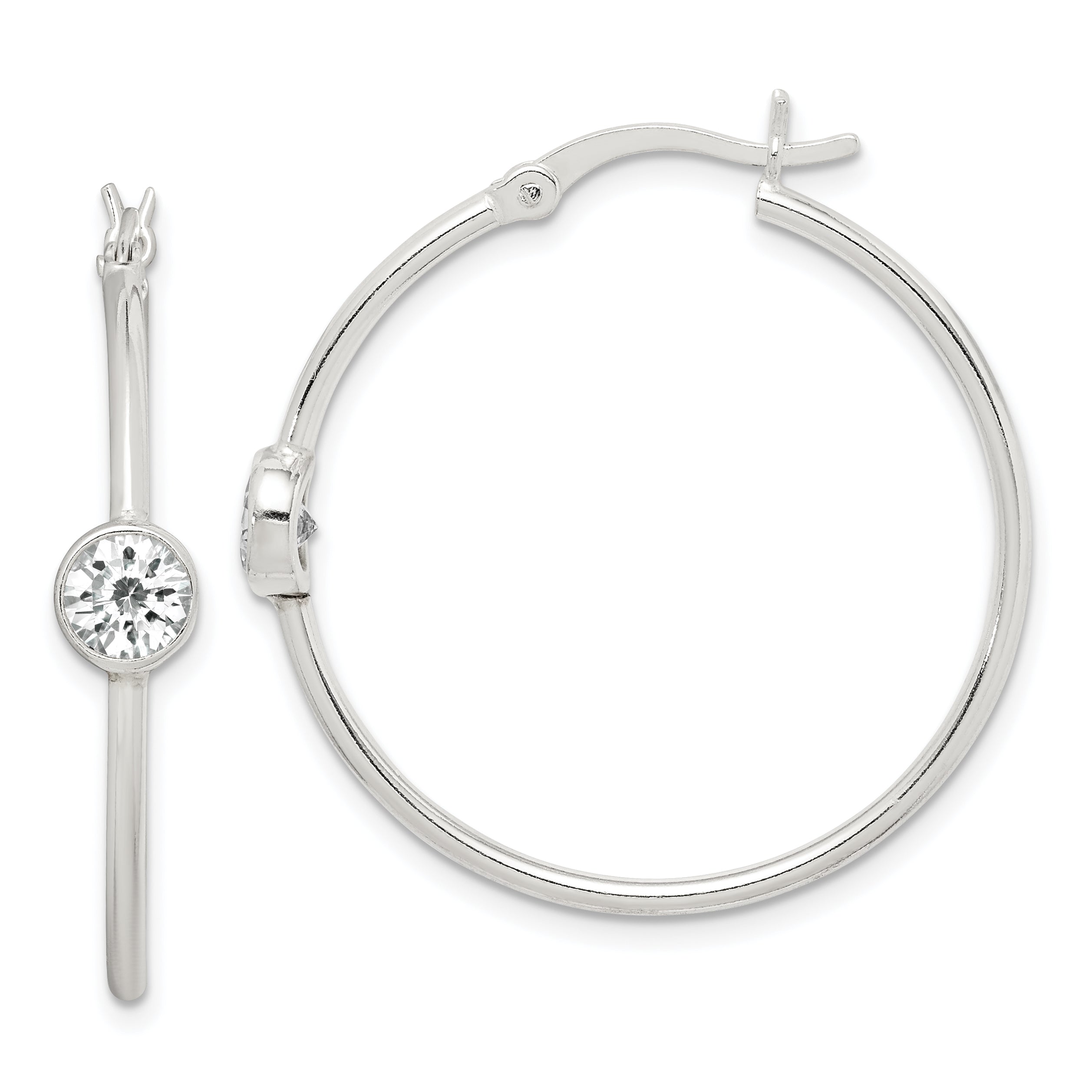 Sterling Silver CZ Polished Hoop Earrings Main image