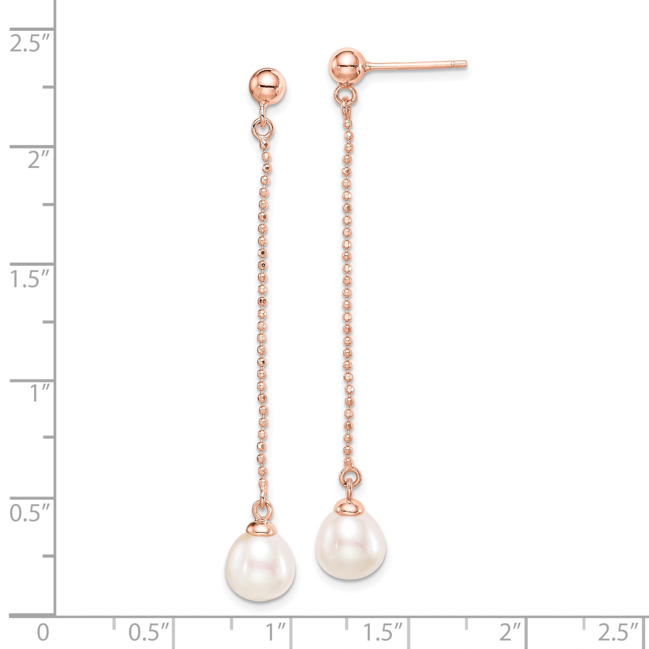 Sterling Silver Rose-tone 18k Flash Gold-plated 7-8mm White Rice Freshwater Cultured Pearl Post Dangle Earrings