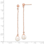 Sterling Silver Rose-tone 18k Flash Gold-plated 7-8mm White Rice Freshwater Cultured Pearl Post Dangle Earrings