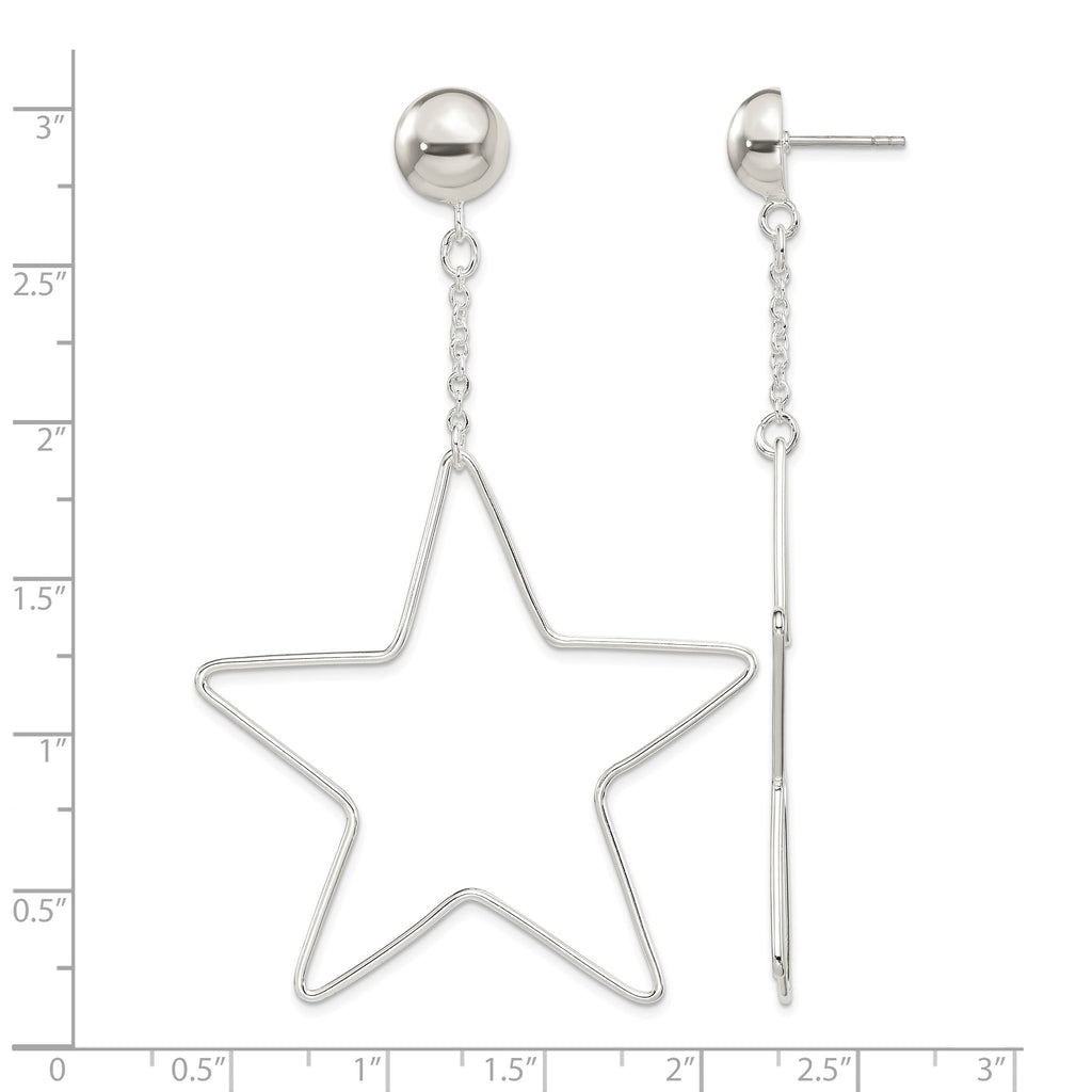 Star Stud Dangle Earrings in Sterling Silver, 46mm - Sophia Jewelers