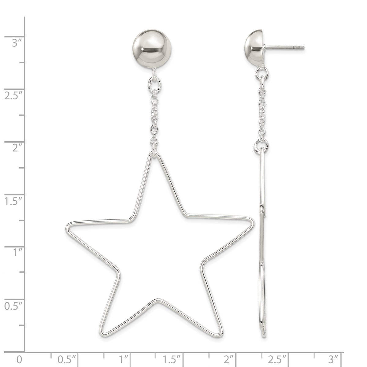 Star Stud Dangle Earrings in Sterling Silver, 46mm - Sophia Jewelers
