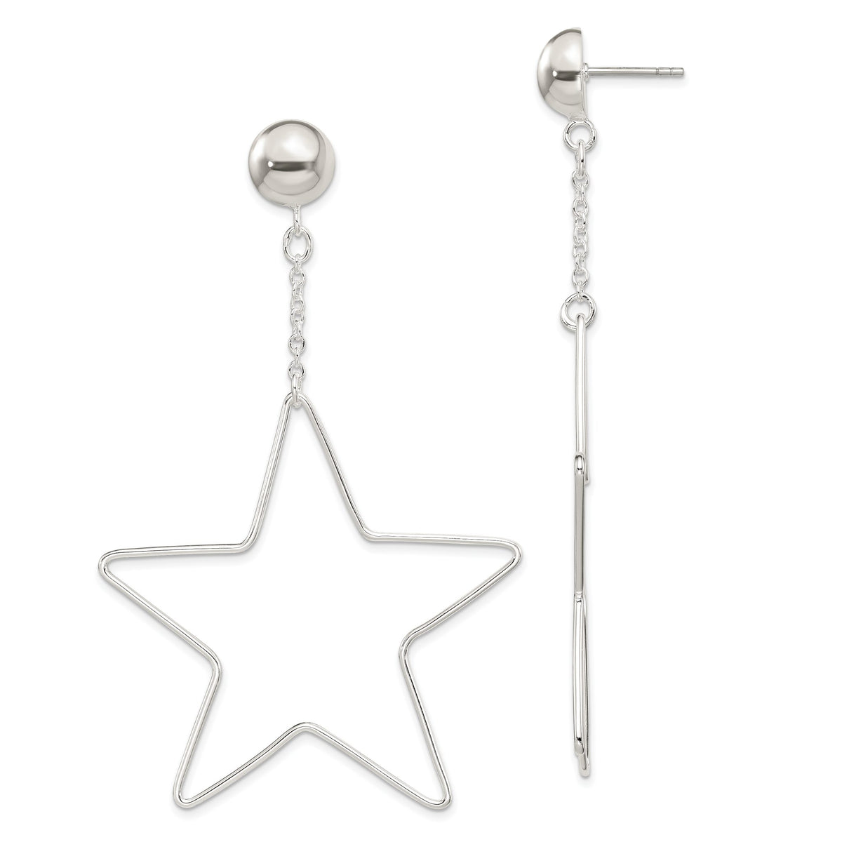 Star Stud Dangle Earrings in Sterling Silver, 46mm - Sophia Jewelers Main image