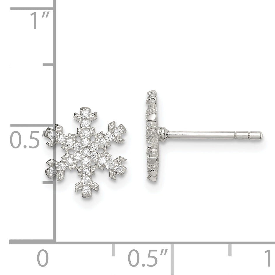 Sterling Silver CZ Snowflake Post Earrings