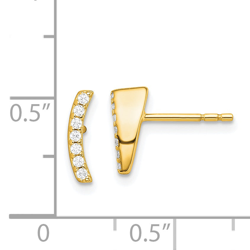 Sterling Silver Gold-tone Polished CZ Curved Wedge Post Earrings