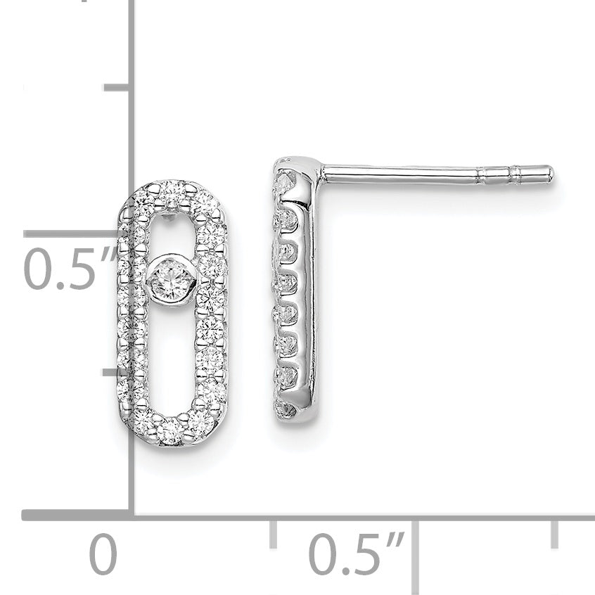 Sterling Silver Rhodium-plated Polished CZ Link Post Earrings