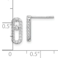 Sterling Silver Rhodium-plated Polished CZ Link Post Earrings