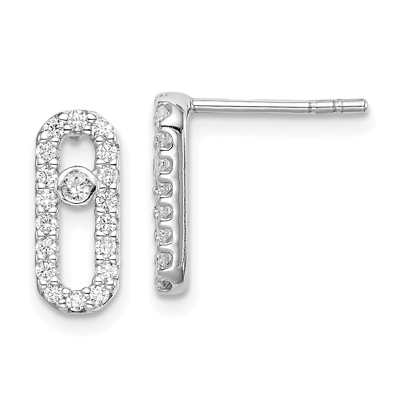 Sterling Silver Rhodium-plated Polished CZ Link Post Earrings