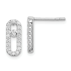 Sterling Silver Rhodium-plated Polished CZ Link Post Earrings