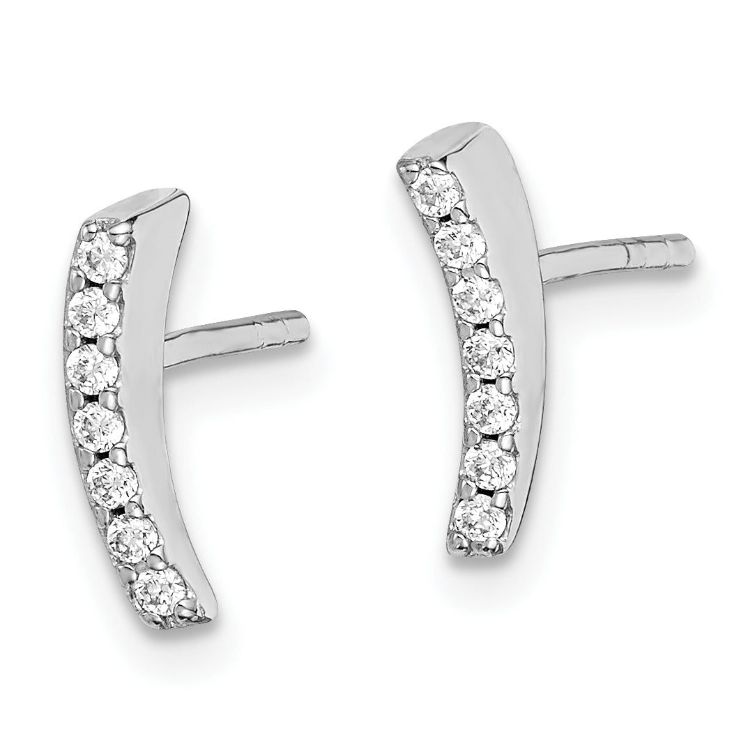 Sterling Silver Rhodium-plated Polished CZ Curved Wedge Post Earrings