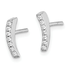 Sterling Silver Rhodium-plated Polished CZ Curved Wedge Post Earrings
