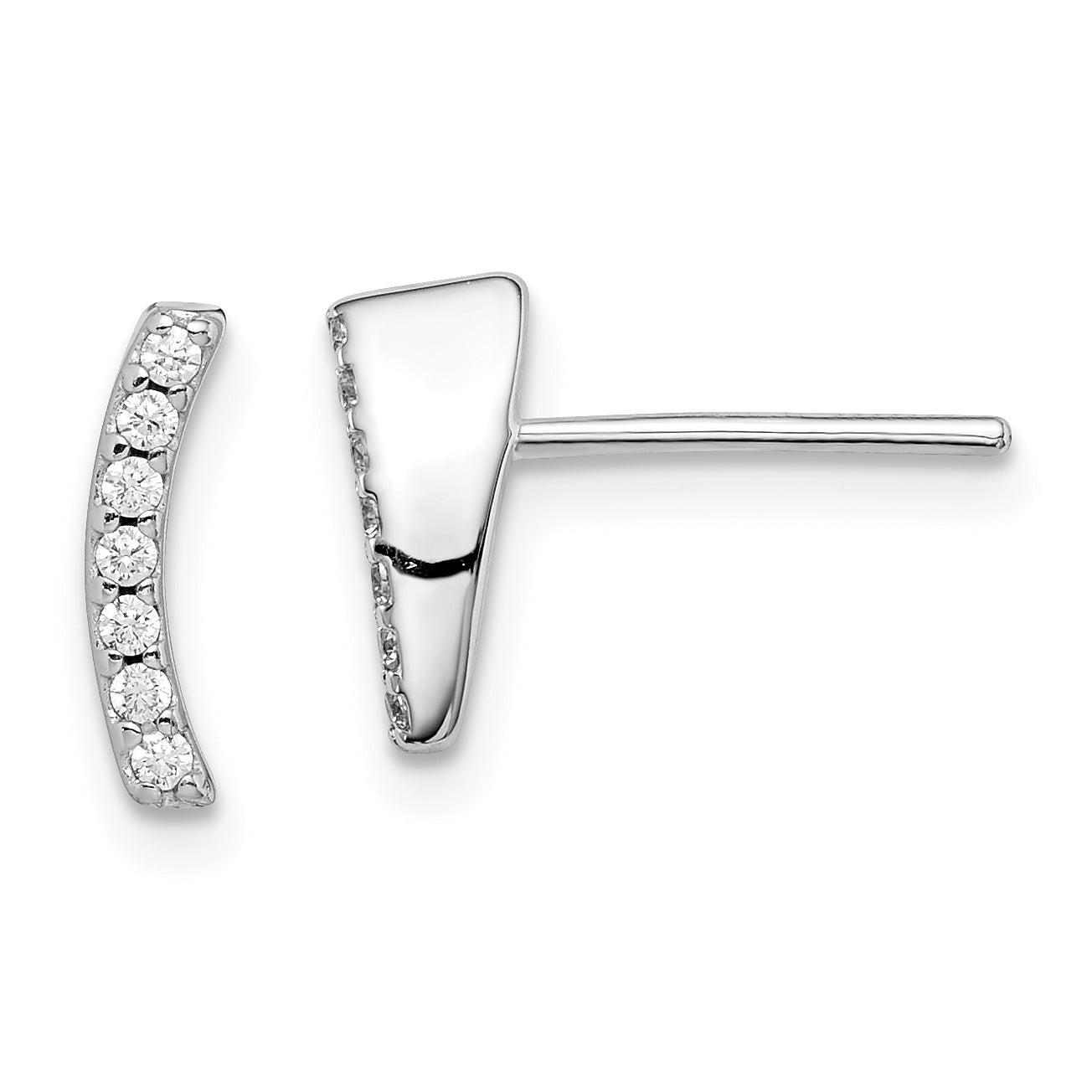 Sterling Silver Rhodium-plated Polished CZ Curved Wedge Post Earrings