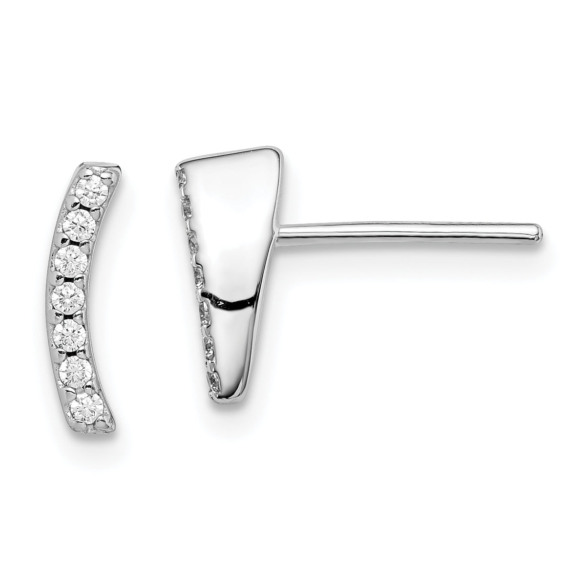Sterling Silver Rhodium-plated Polished CZ Curved Wedge Post Earrings
