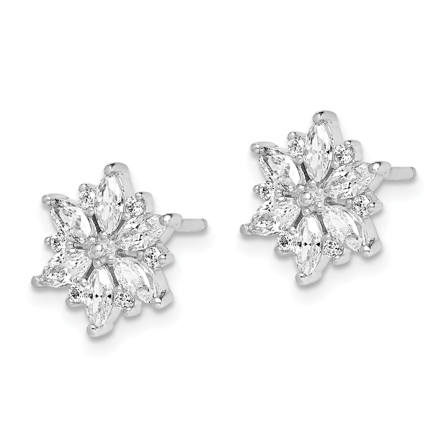 Sterling Silver Rhodium-plated Polished CZ Snowflake Post Earrings Secondary image
