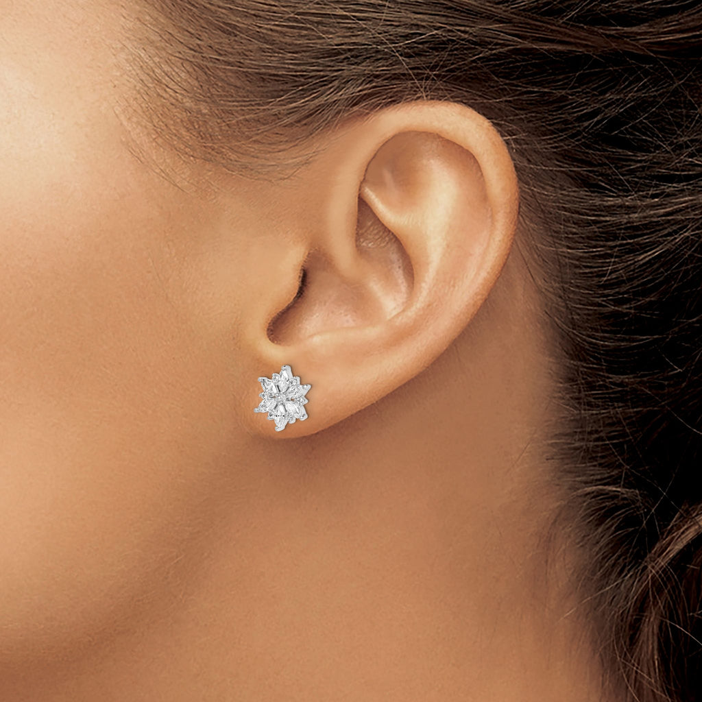 Cubic Zirconia Snowflake Stud Earrings in Sterling Silver, 9.5mm - Sophia Jewelers