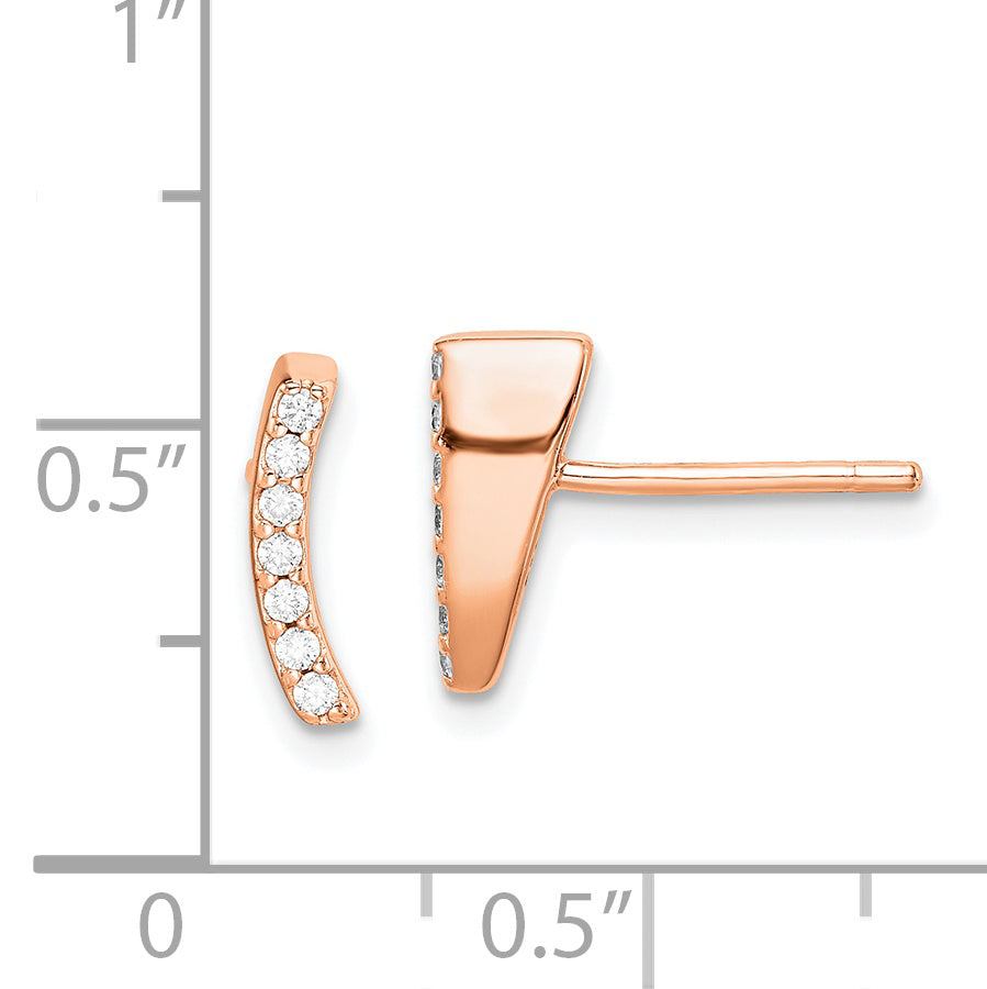 Sterling Silver Rose-tone Polished CZ Curved Wedge Post Earrings