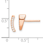 Sterling Silver Rose-tone Polished CZ Curved Wedge Post Earrings