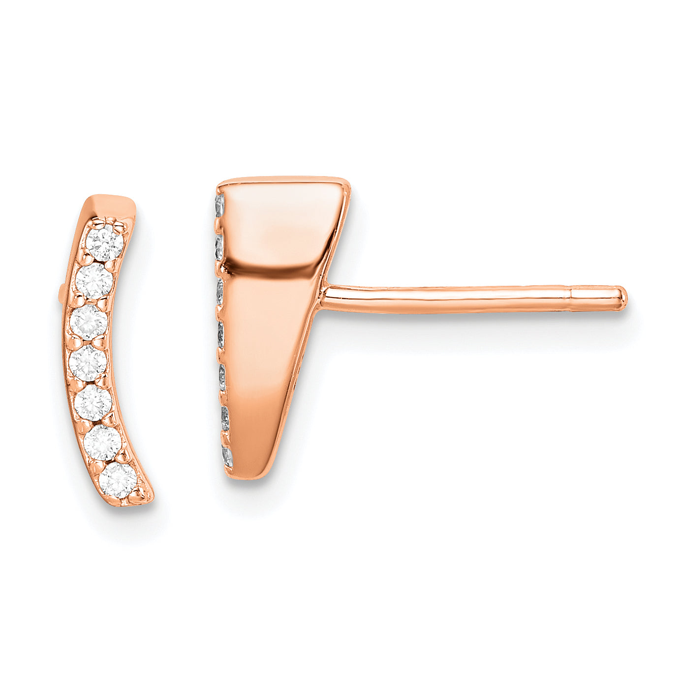 Sterling Silver Rose-tone Polished CZ Curved Wedge Post Earrings