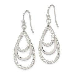 Sterling Silver Polished & Diamond-cut Triple Teardrop Dangle Earrings