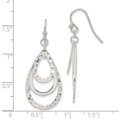 Sterling Silver Polished & Diamond-cut Triple Teardrop Dangle Earrings