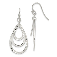 Sterling Silver Polished & Diamond-cut Triple Teardrop Dangle Earrings