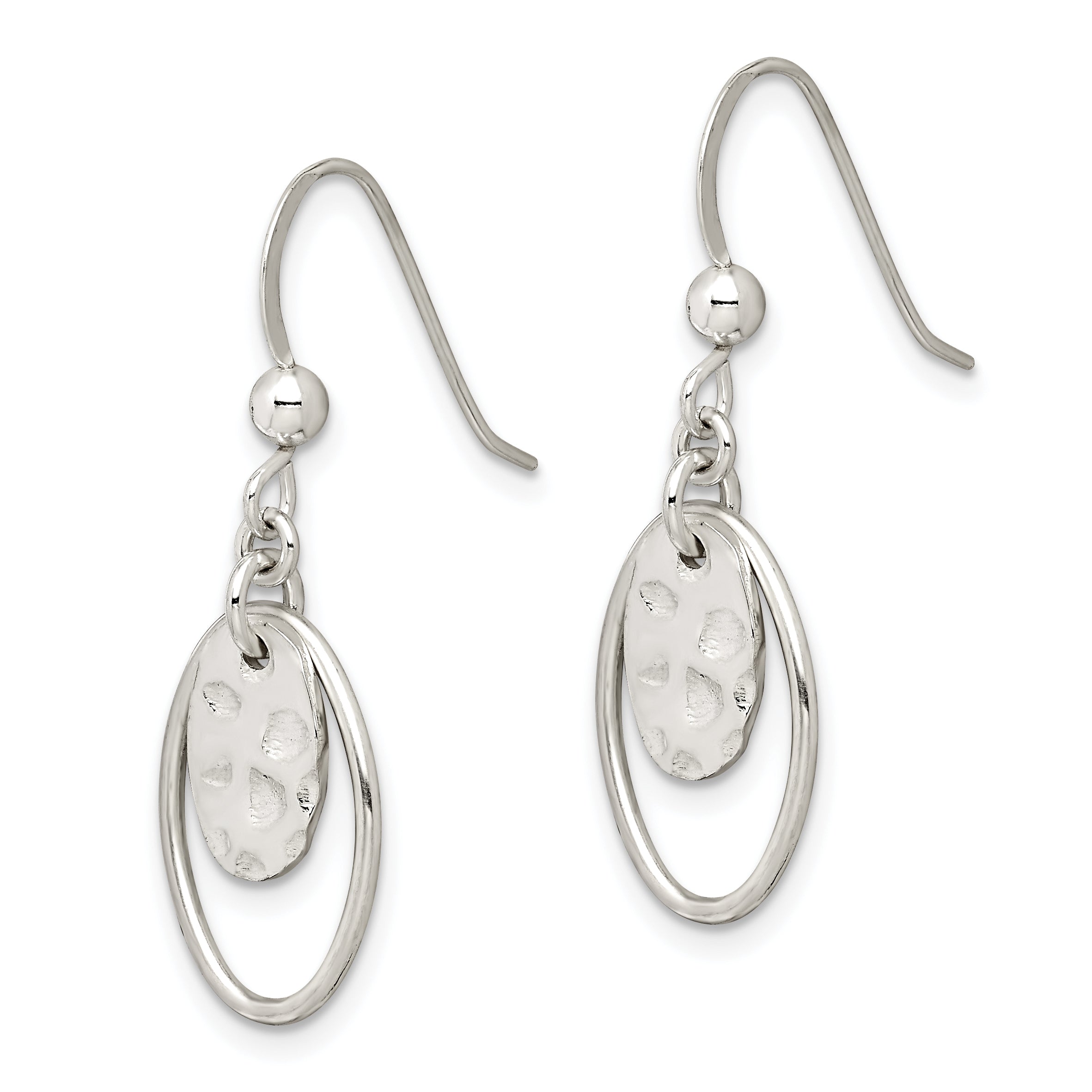 Sterling Silver Polished & Hammered Oval Dangle Earrings Secondary image