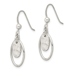 Sterling Silver Polished & Hammered Oval Dangle Earrings