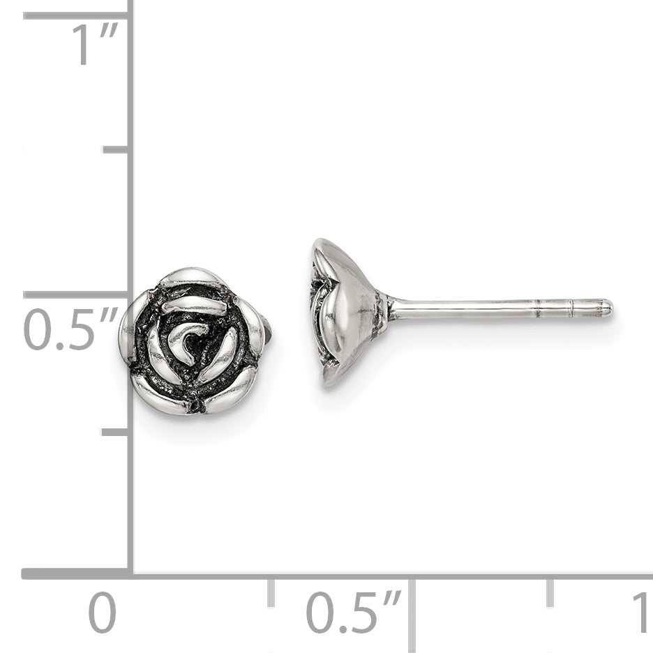 Sterling Silver Oxidized Flower Post Earrings