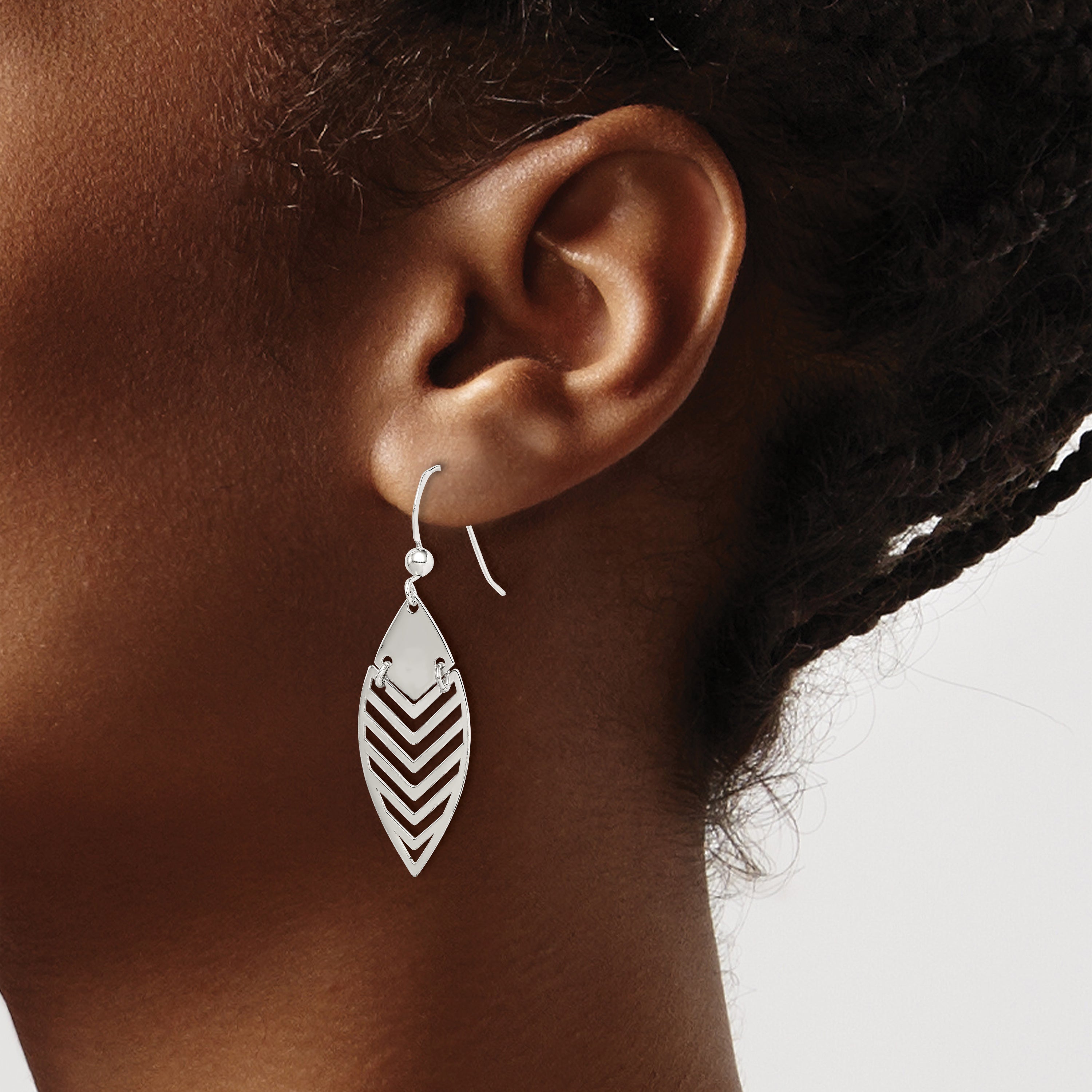 Sterling Silver Polished Leaf Dangle Earrings