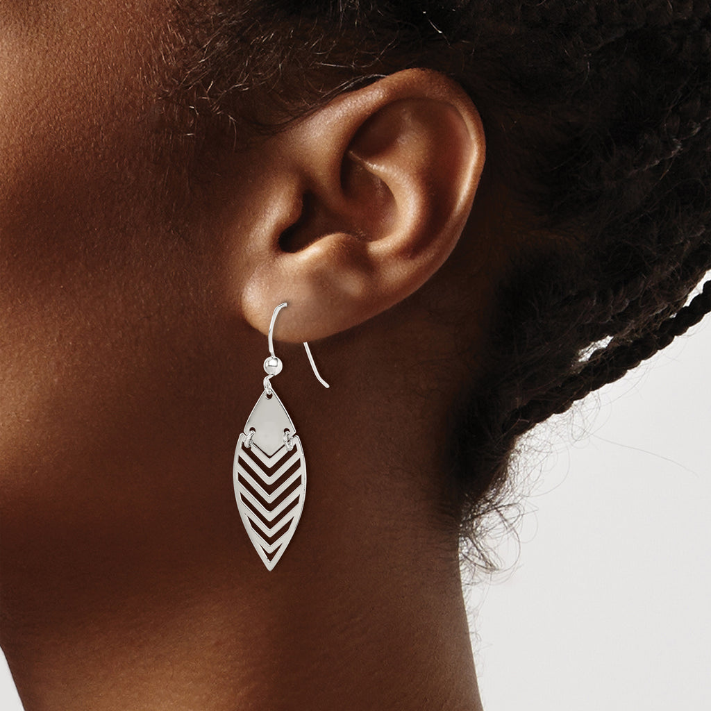 Sterling Silver Polished Leaf Dangle Earrings