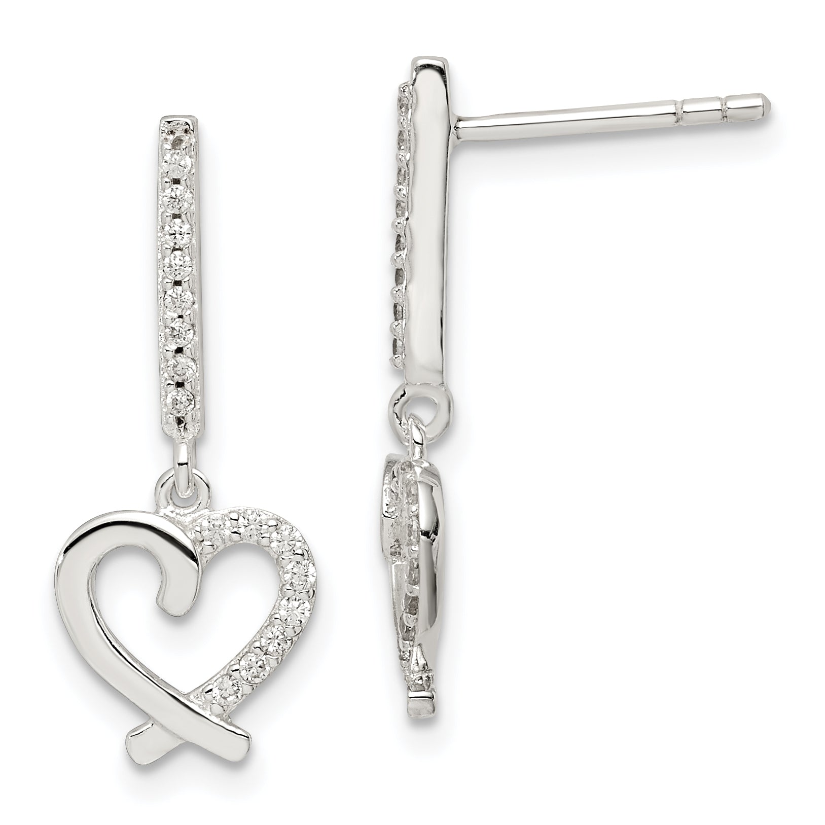 Sterling Silver CZ Dangle Heart Post Earrings Main image