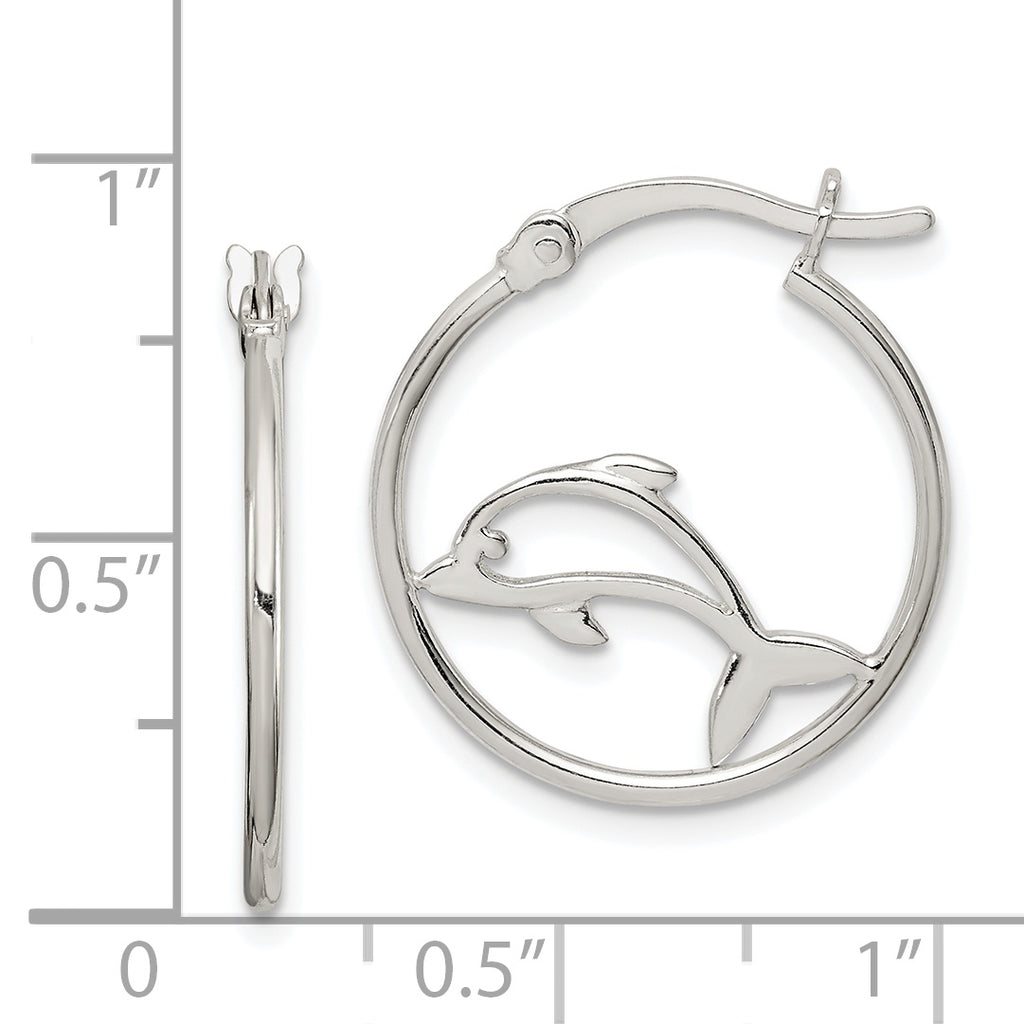 Sterling Silver Polished Dolphin Hoop Earrings