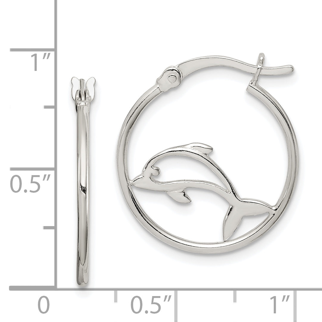 Sterling Silver Polished Dolphin Hoop Earrings