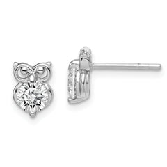 Sterling Silver Rhodium Plated CZ Owl Earrings