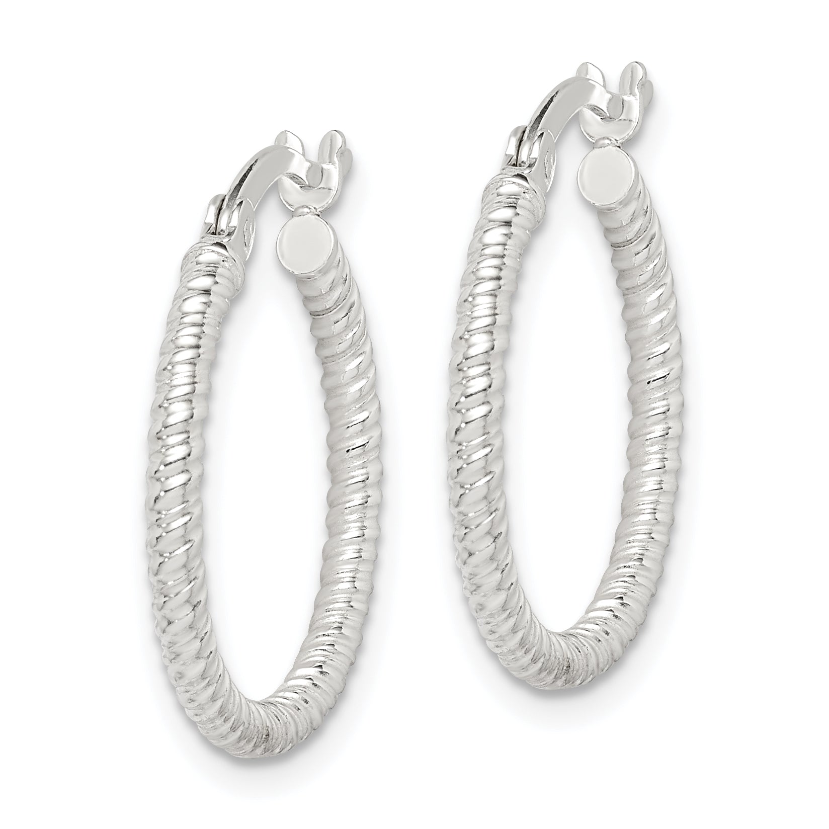 Sterling Silver Twisted 2x20mm Round Hoop Earrings