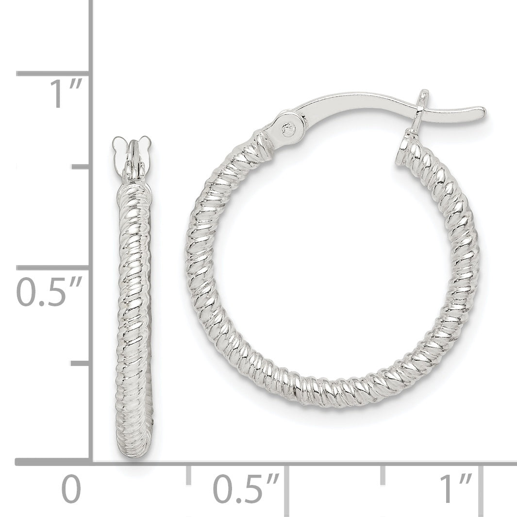 Sterling Silver Twisted 2x20mm Round Hoop Earrings