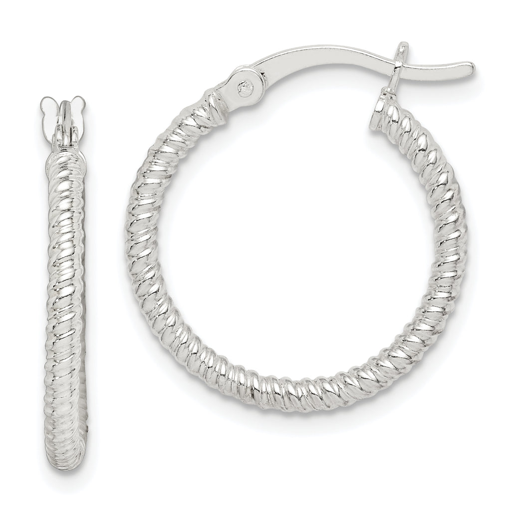 Sterling Silver Twisted 2x20mm Round Hoop Earrings