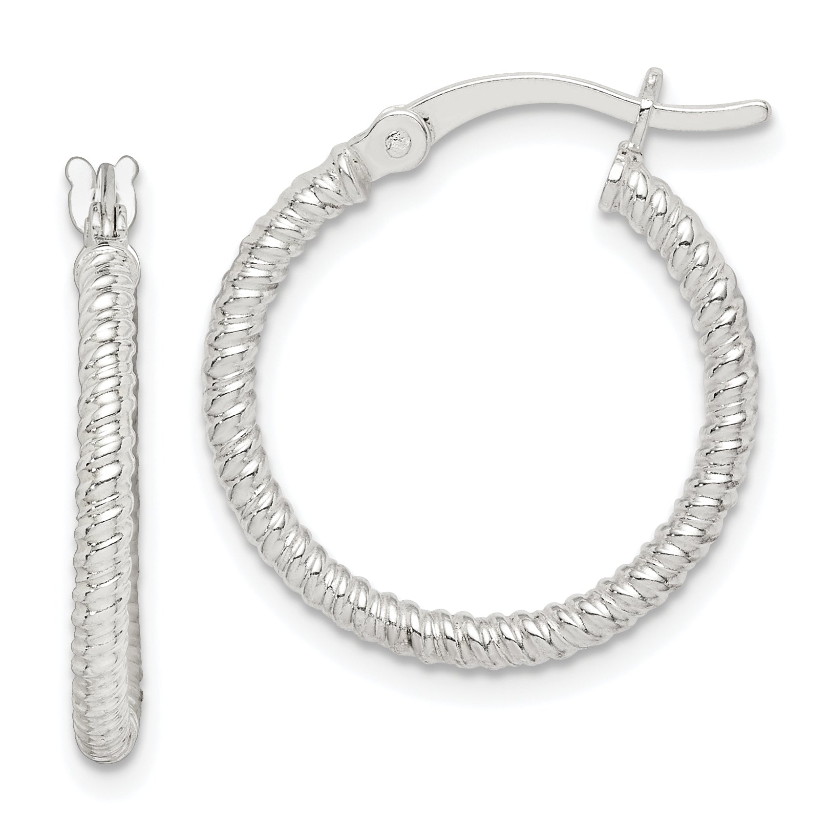 Sterling Silver Twisted 2x20mm Round Hoop Earrings