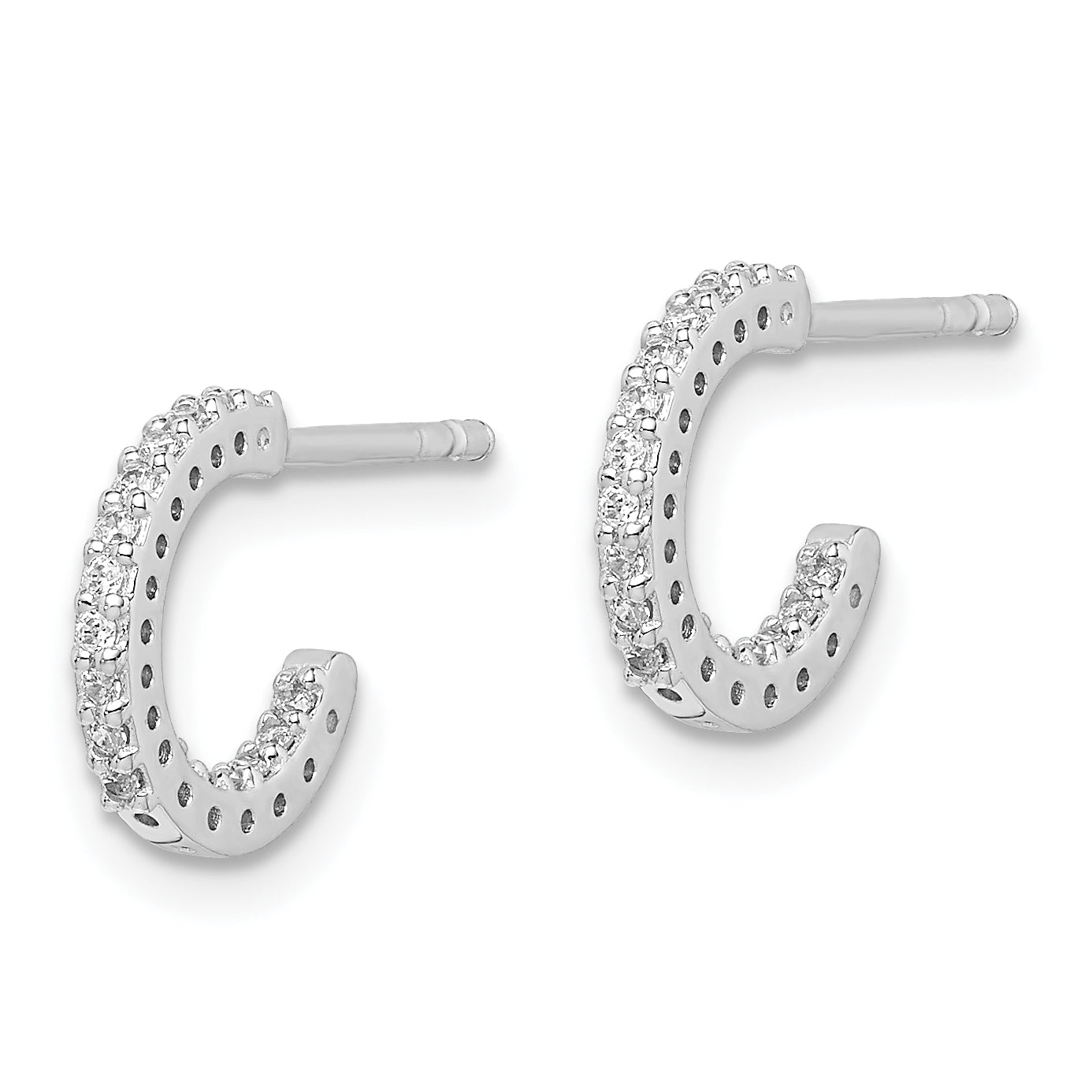 Sterling Silver Rhodium-plated In/Out CZ Hoop Post Earrings