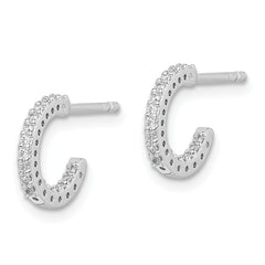 Sterling Silver Rhodium-plated In/Out CZ Hoop Post Earrings