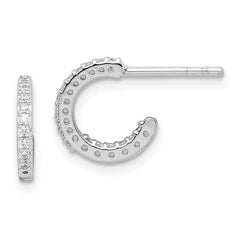Sterling Silver Rhodium-plated In/Out CZ Hoop Post Earrings