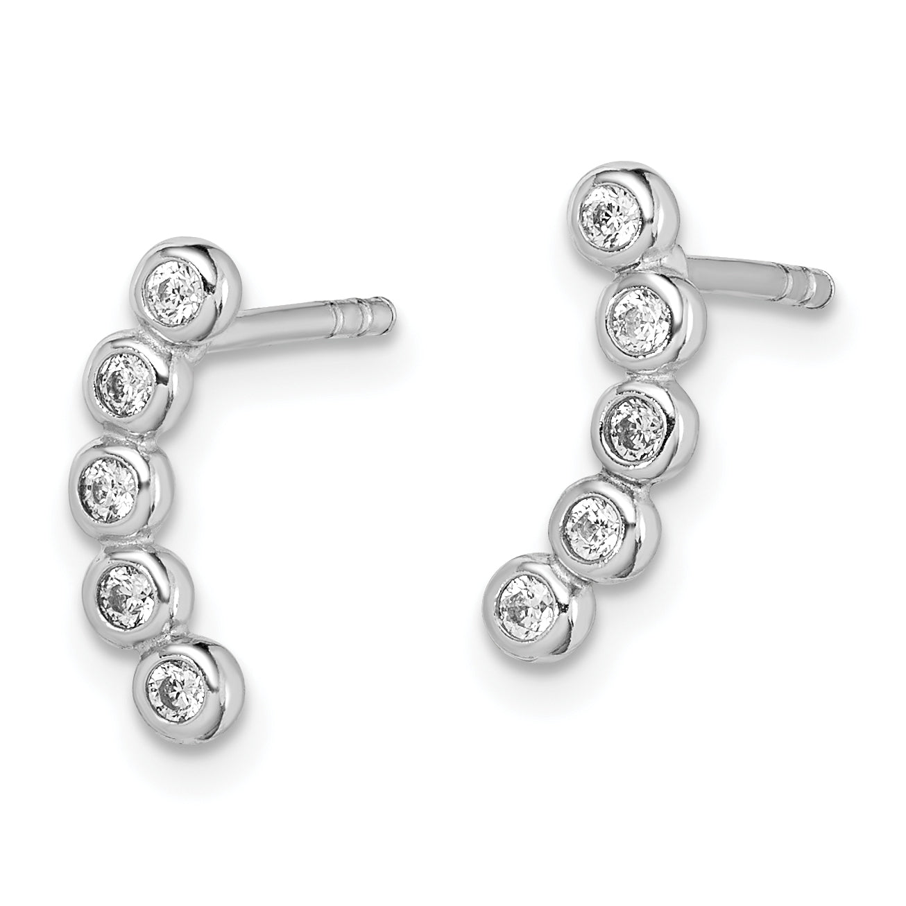 Sterling Silver Rhodium-plated Polished Five CZ Curved Post Earrings Secondary image