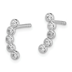 Sterling Silver Rhodium-plated Polished Five CZ Curved Post Earrings